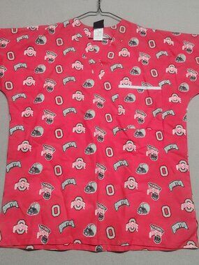 Scrub Dudz Ohio State Buckeyes Brutus V Neck Scrub Top SM Poly Cotton Red 127